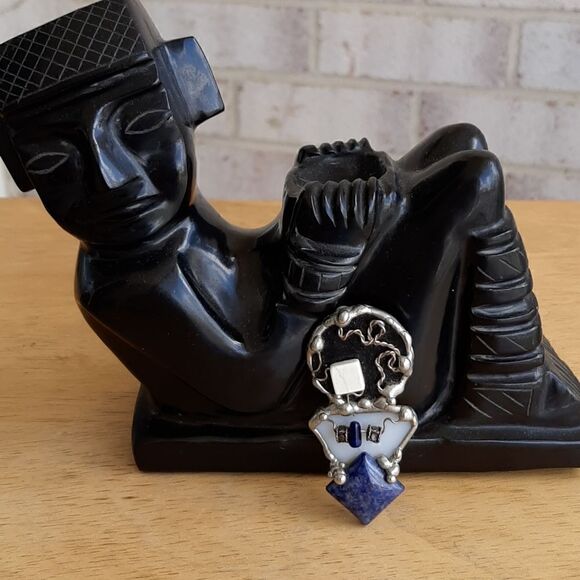 Vintage artician brooch with lapis - Picture 2 of 4